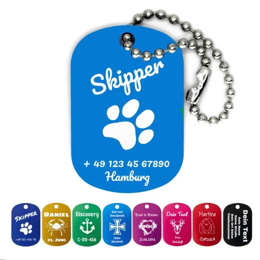 Dog Tag Anhänger aus eloxiertem Aluminium • Inklusive 10cm Kugelkette personalisierbar
