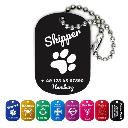 Dog Tag Anhänger aus eloxiertem Aluminium • Inklusive 10cm Kugelkette personalisierbar
