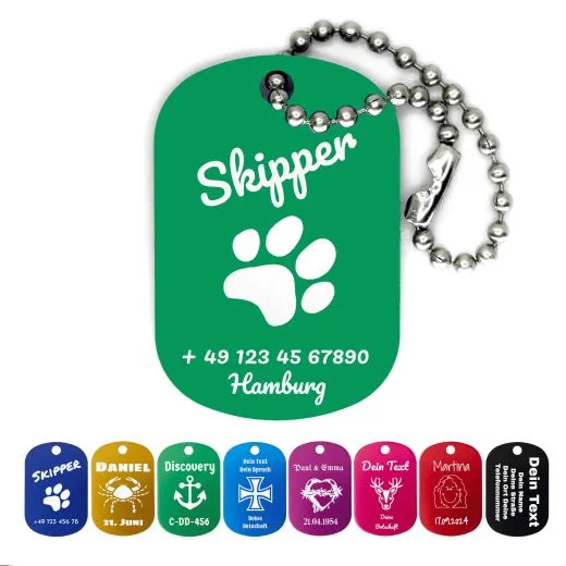 Dog Tag Anhänger aus eloxiertem Aluminium • Inklusive 10cm Kugelkette personalisierbar