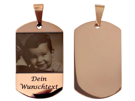 Anhänger Dog Tag Edelstahl rosé mit Foto und Wunschtext