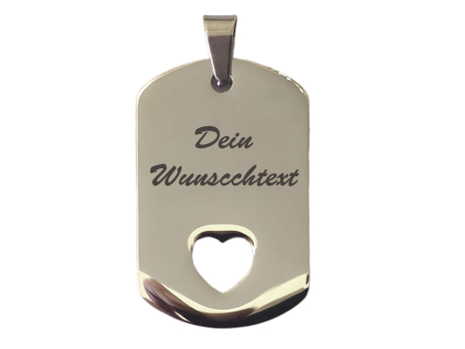 Anhänger Dog Tag Edelstahl silber mit Herz - personalisierbar