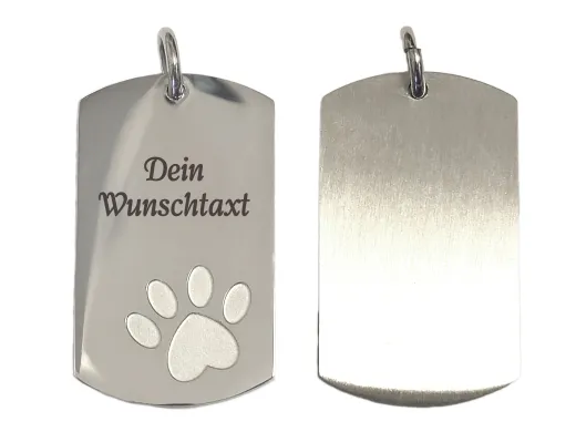 Anhänger Dog Tag Edelstahl silber mit Pfote