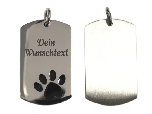 Anhänger Dog Tag Edelstahl silber mit Pfote
