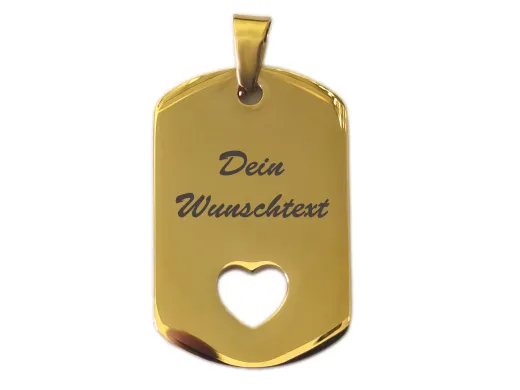 Anhänger Dog Tag Edelstahl gold mit Herz