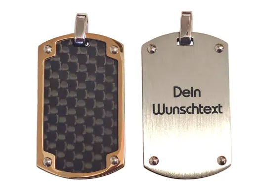 Anhänger Dog Tag Edelstahl silber / rosé mit Carbon inlay