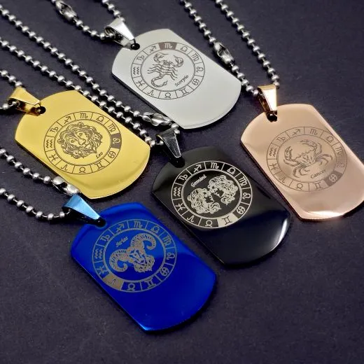 Anhänger Dog Tag Edelstahl mit Sternzeichen • Personalisierbar