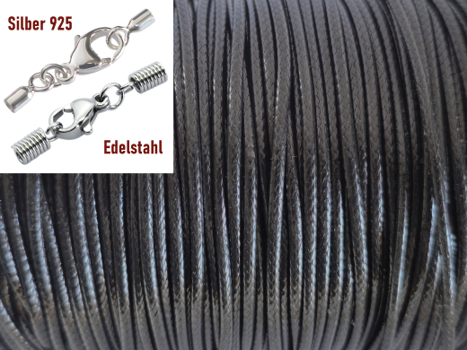 Kunstleder Schnur Ø 2,0 mm schwarz mit Edelstahl oder Silber Verschluss