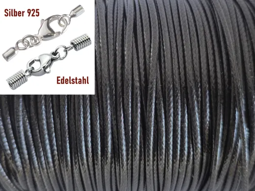 Kunstleder Schnur Ø 2,0 mm schwarz mit Edelstahl oder Silber Verschluss
