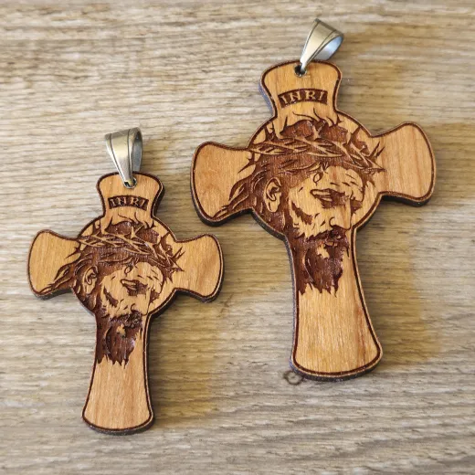 Anhänger Kreuz Kirschholz mit Edelstahl Schlaufe