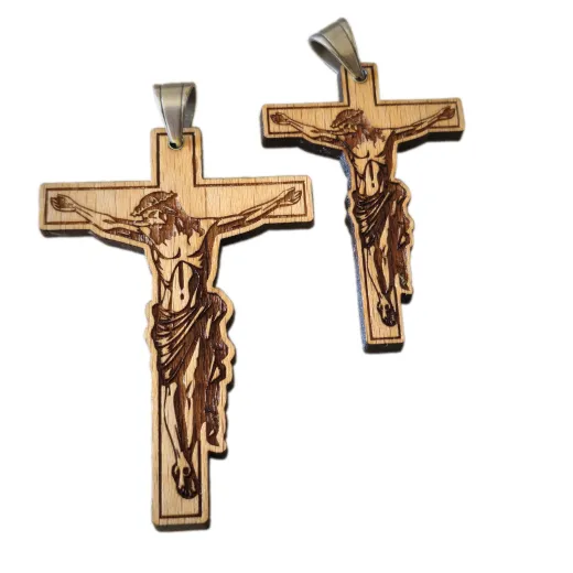 Anhänger Kreuz Buchenholz mit Edelstahl Schlaufe