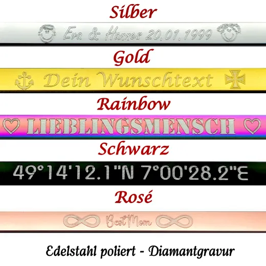 Edelstahl Armspangen 5 Farben, 6 + 9 mm