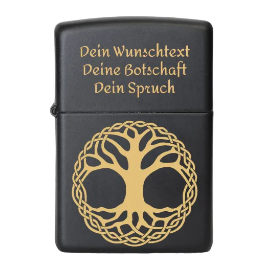 Benzinfeuerzeug mit Gravur • BAUM DES LEBENS • Zippo Schwarz matt