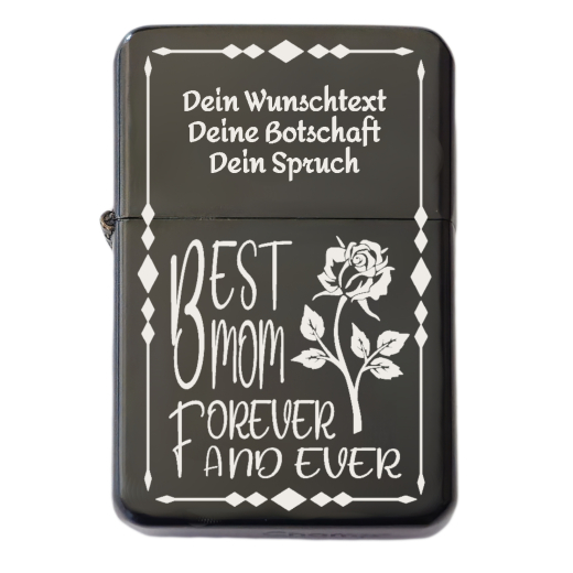 Benzinfeuerzeug mit Gravur • BEST MOM • Champ Schwarz