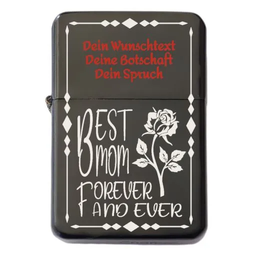 Benzinfeuerzeug personalisierbar • BEST MOM • Schwarz