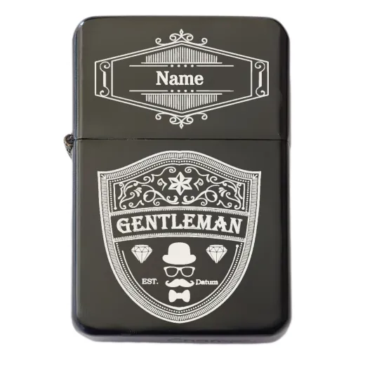 Benzinfeuerzeug mit Gravur • GENTLEMAN • Champ Schwarz