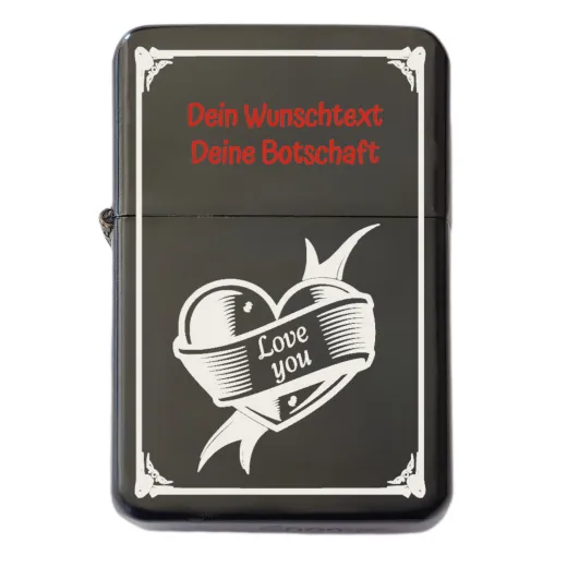 Benzinfeuerzeug mit Gravur • LOVE YOU • Champ Schwarz