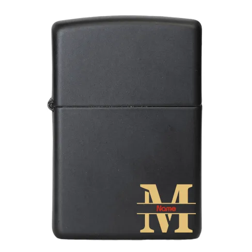 Zippo Benzinfeuerzeug Schwarz matt mit Gravur MONOGRAMM 02