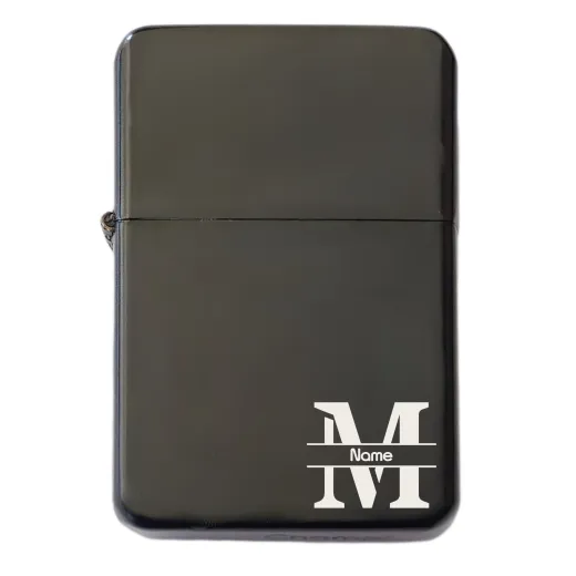 Benzinfeuerzeug mit Gravur • MONOGRAMM 02 • Champ Schwarz