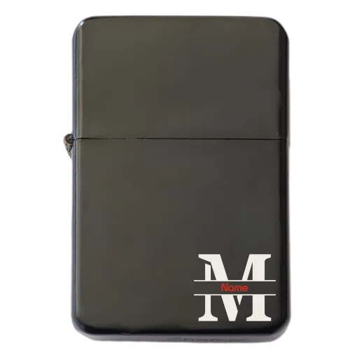 Benzinfeuerzeug personalisierbar • MONOGRAMM 02 • Schwarz