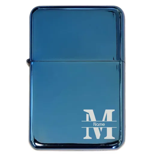 Benzinfeuerzeug mit Gravur • MONOGRAMM 02 • Champ Blau Metallic