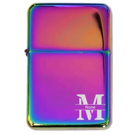Benzinfeuerzeug mit Gravur • MONOGRAMM 02 • Champ Rainbow Metallic
