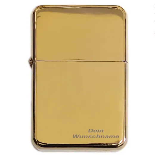 Benzinfeuerzeug mit Gravur • WUNSCHNAME • Gold Metallic