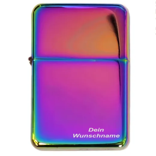 Benzinfeuerzeug mit Gravur • WUNSCHNAME • Rainbow Metallic