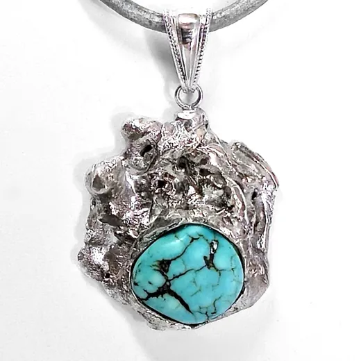 Silber Nugget Anhänger Silber 900 • 12,7g mit Magnesit Türkis