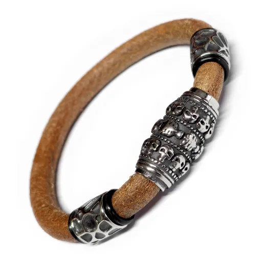 Lederarmband Ø 8mm mit Edelstahlverschluss und Spacer