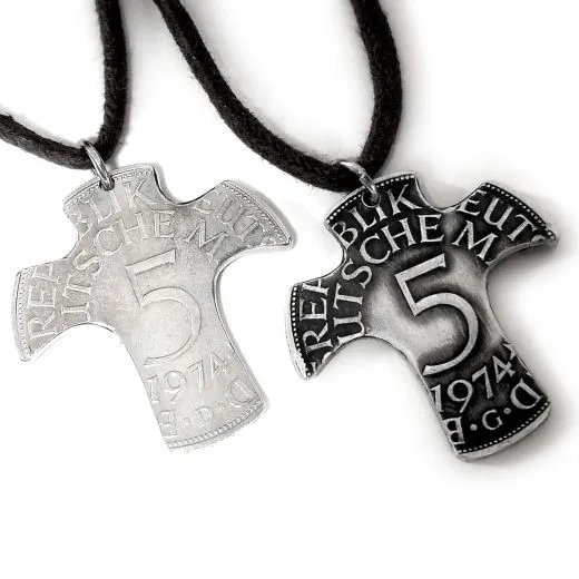Münzanhänger KREUZ 1 aus Silber 625 • 5 DM Deutschland 1951 - 1974