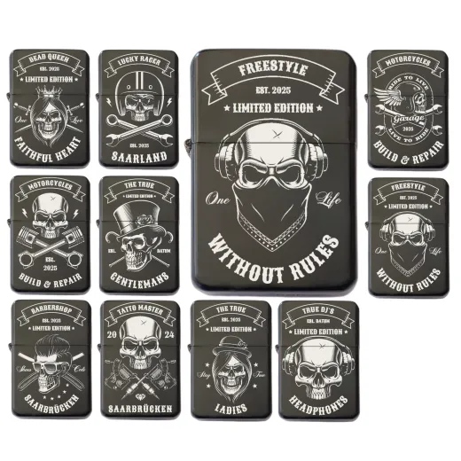 Benzinfeuerzeug personalisierbar • SERIE SKULL 1 • Schwarz