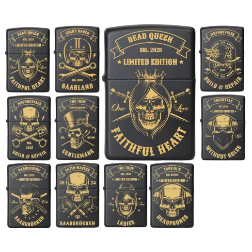 Benzinfeuerzeug personalisierbar • SERIE SKULL 1 • Zippo Schwarz matt