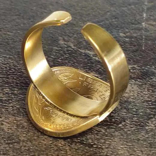 Münzring Frankreich 10 Centimes 1962 - 2001 KOPF DER MARIANNE 24 Karat vergoldet