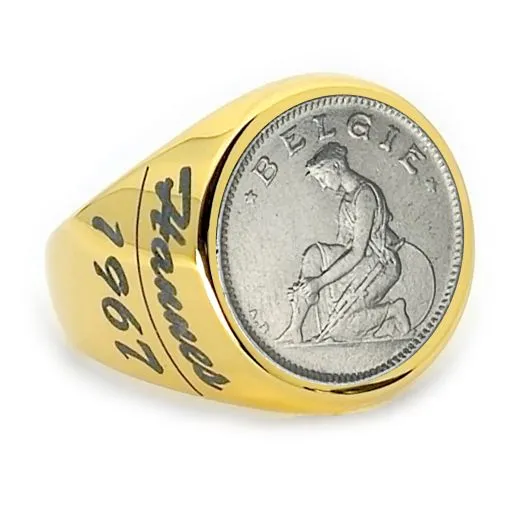 Münzring Belgien 50 Centimes 1923-1934 Frau mit Schwert und Schild Edelstahl • Personalisierbar