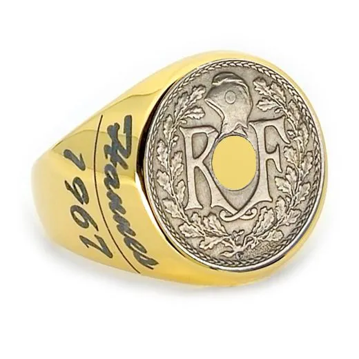 Münzring Frankreich 5 Centimes 1917-1920 Eichenzweige, Freiheitsmütze RF Edelstahl • Personalisierbar