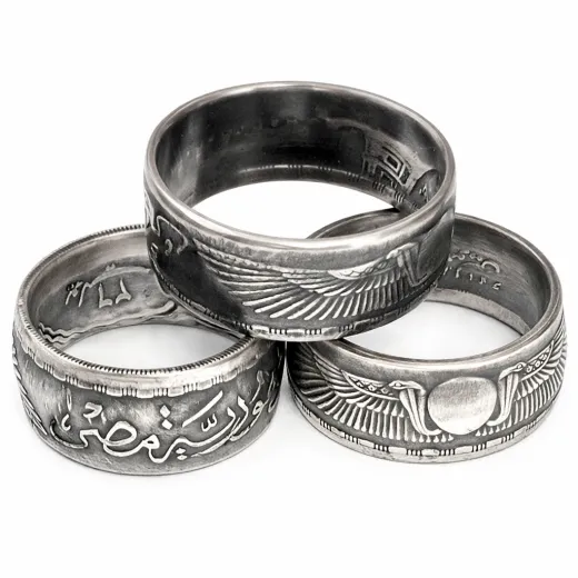 Münzring Ägypten 25 Piaster Geflügelte Sonne Kobras Silber 720er Größe 60 bis 72