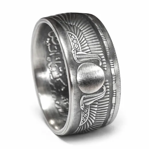 Münzring Ägypten 25 Piaster Geflügelte Sonne Kobras Silber 720er Größe 60 bis 72