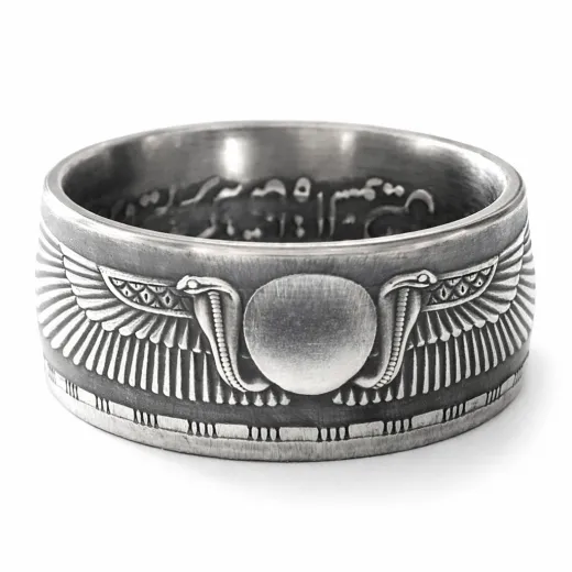 Münzring Ägypten 25 Piaster Geflügelte Sonne Kobras Silber 720er Größe 60 bis 72