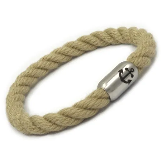 Segeltau Armband Ø 8 mm mit Magnetverschluss • Naturhanf Optik - optional mit Anker Gravur
