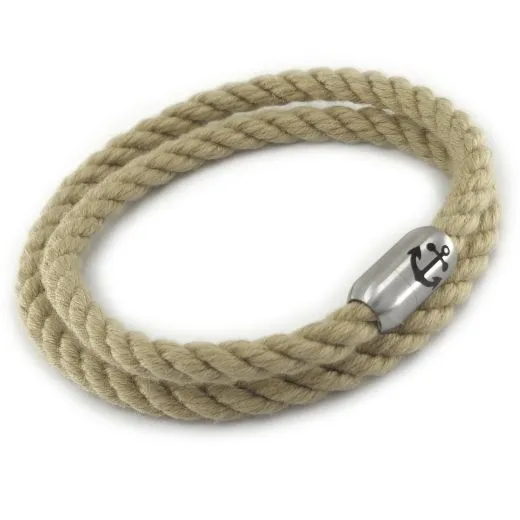 Segeltau Armband Ø 2 x 6 mm mit Magnetverschluss • Naturhanf Optik - optional mit Anker Gravur