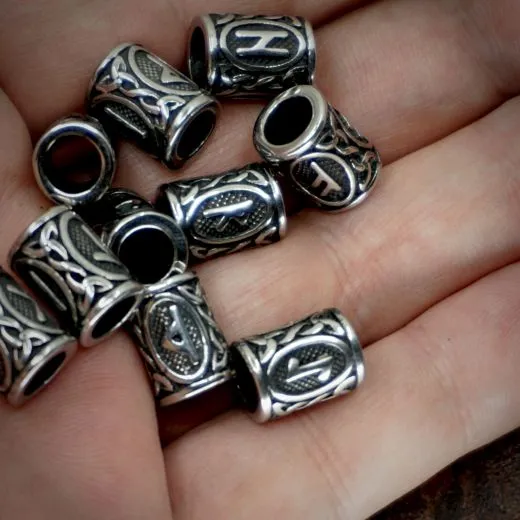 wikinger runenperle aus edelstahl antik silber