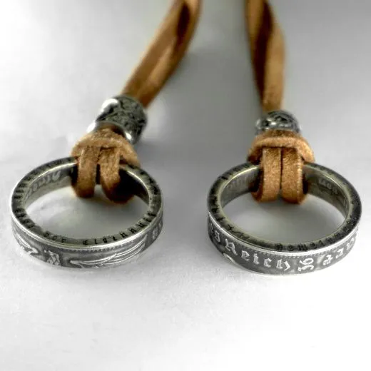 Münzanhänger 5 Reichsmark aus Silber 900er 1935 bis 1939 • Inklusiv Wildlederband und Edelstahl Spacer