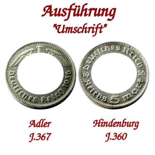 Münzanhänger 5 Reichsmark aus Silber 900er 1935 bis 1939 • Inklusiv Wildlederband und Edelstahl Spacer