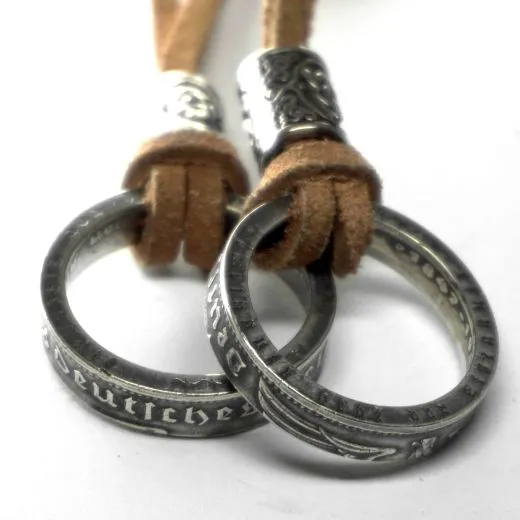 Münzanhänger 5 Reichsmark aus Silber 900er 1935 bis 1939 • Inklusiv Wildlederband und Edelstahl Spacer