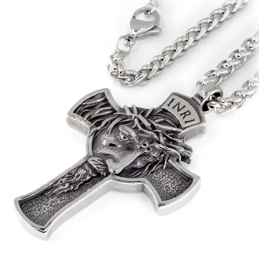 Edelstahl Anhänger Kreuz 51 x 37 mm • Vintage inklusive Kette 60 cm