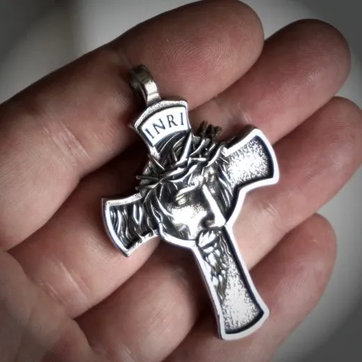 Edelstahl Anhänger Kreuz 51 x 37 mm • Vintage inklusive Kette 60 cm