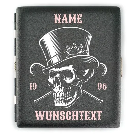 Zigarettenetui SKULL (Motivwahl) für 18 Zigaretten personalisierbar • Schwarz matt Grobstruktur • Lasergravur