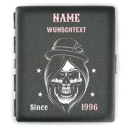 Zigarettenetui SKULL (Motivwahl) für 18 Zigaretten personalisierbar • Schwarz matt Grobstruktur • Lasergravur