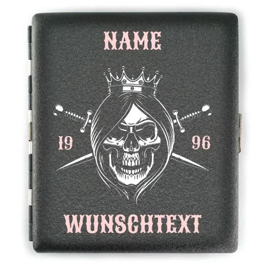 Zigarettenetui SKULL (Motivwahl) für 18 Zigaretten personalisierbar • Schwarz matt Grobstruktur • Lasergravur