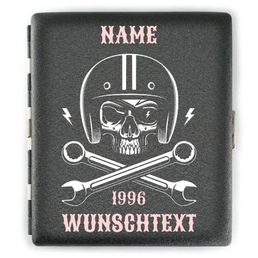 Zigarettenetui SKULL (Motivwahl) für 18 Zigaretten personalisierbar • Schwarz matt Grobstruktur • Lasergravur